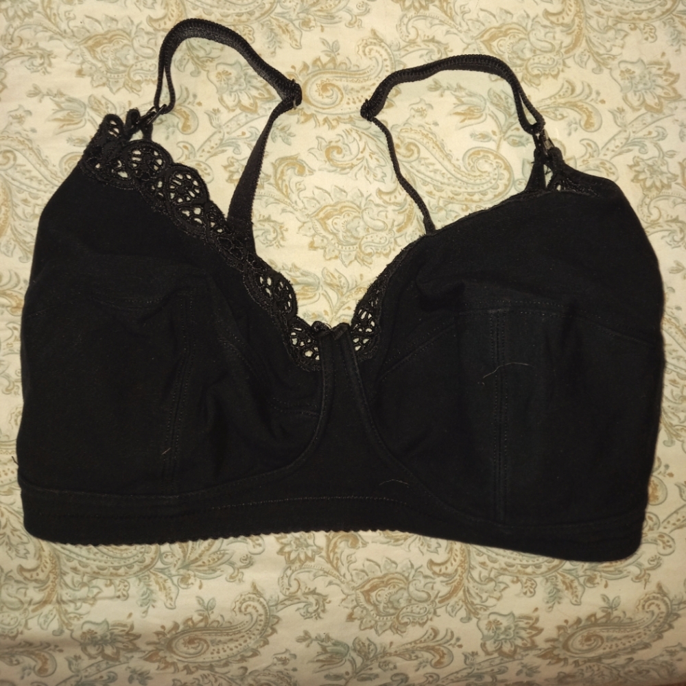 34G Black Nursing Bra with Lace Trim